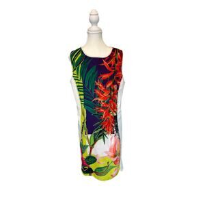 Hale Bob | Tropical Print White Waffle Sheath Dress | Large